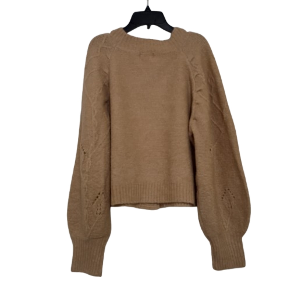 Molly Bracken V-Neck Pointelle Knit Boxy Cardigan Sweater Large Minimalist - Picture 4 of 13